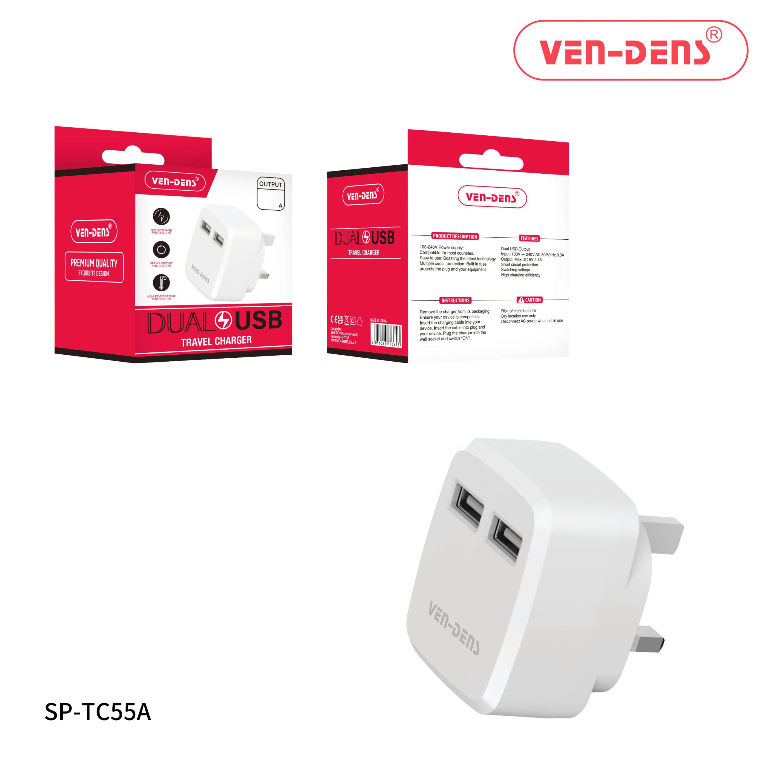 Premium Quality Exquisite Design Dual USB Travel Charger (SP-TC55A)