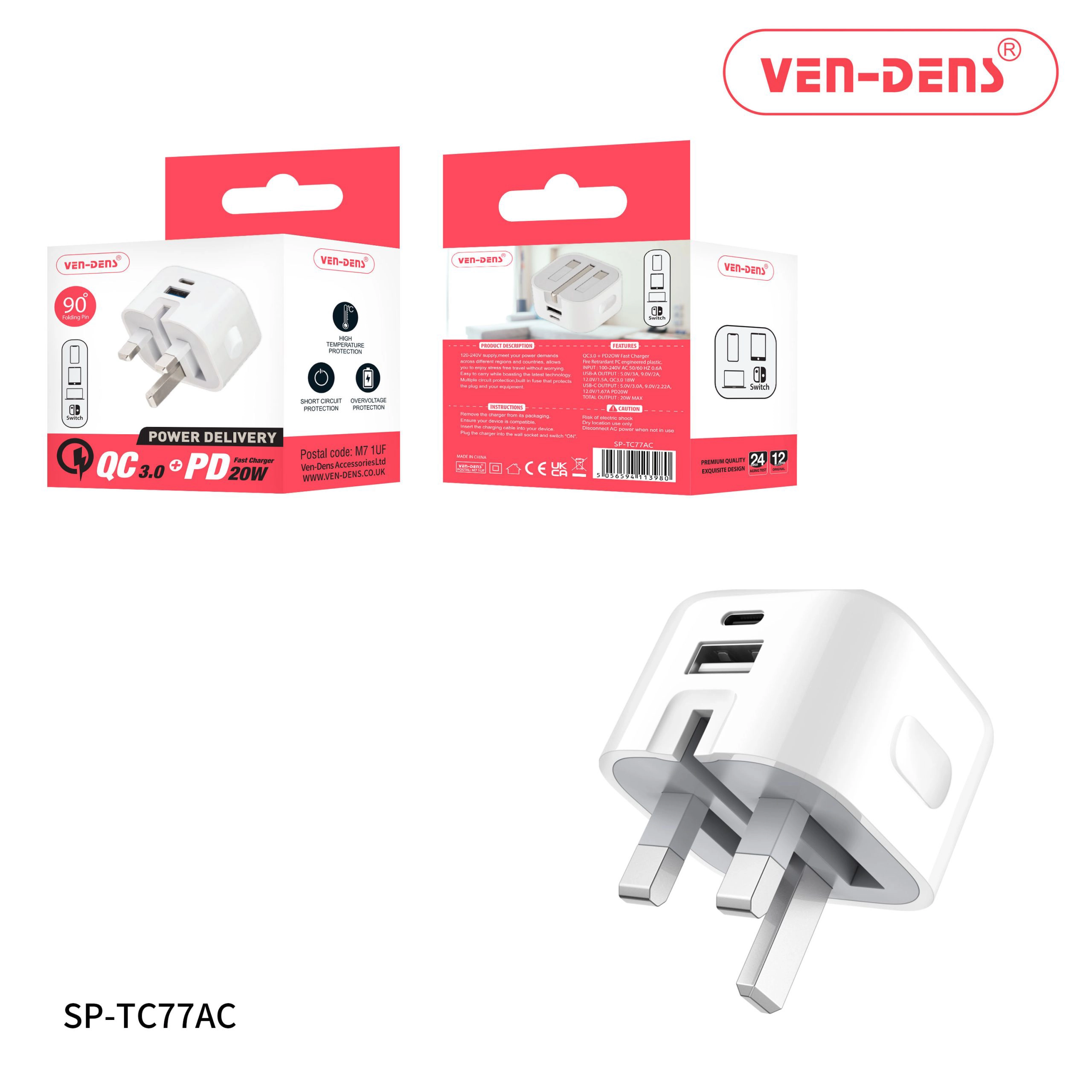 USB Type-C+PD 20w Fast Charger Folding Plug (SP-TC77AC)