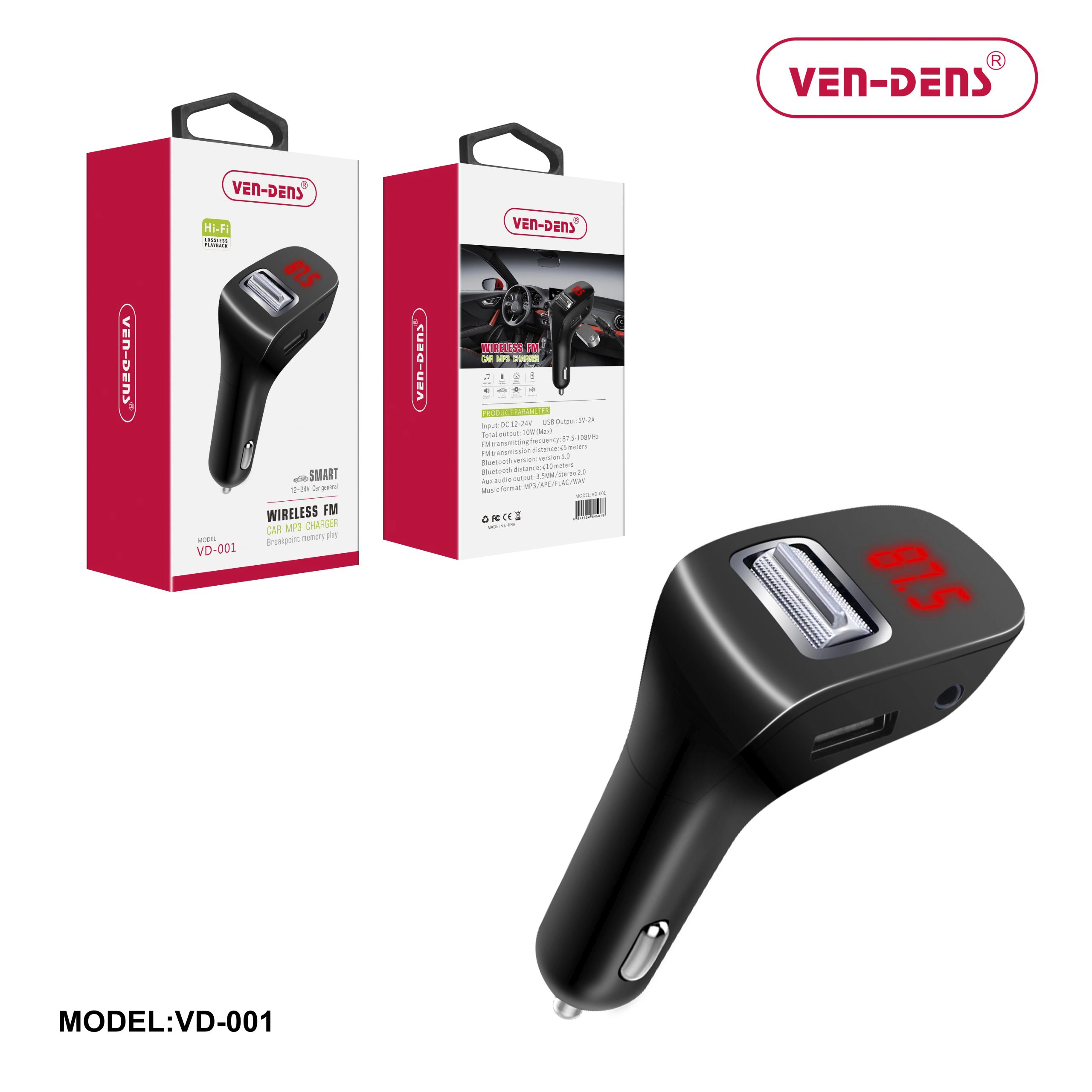 Car Charger and Bluetooth FM Player with USB and Aux Port