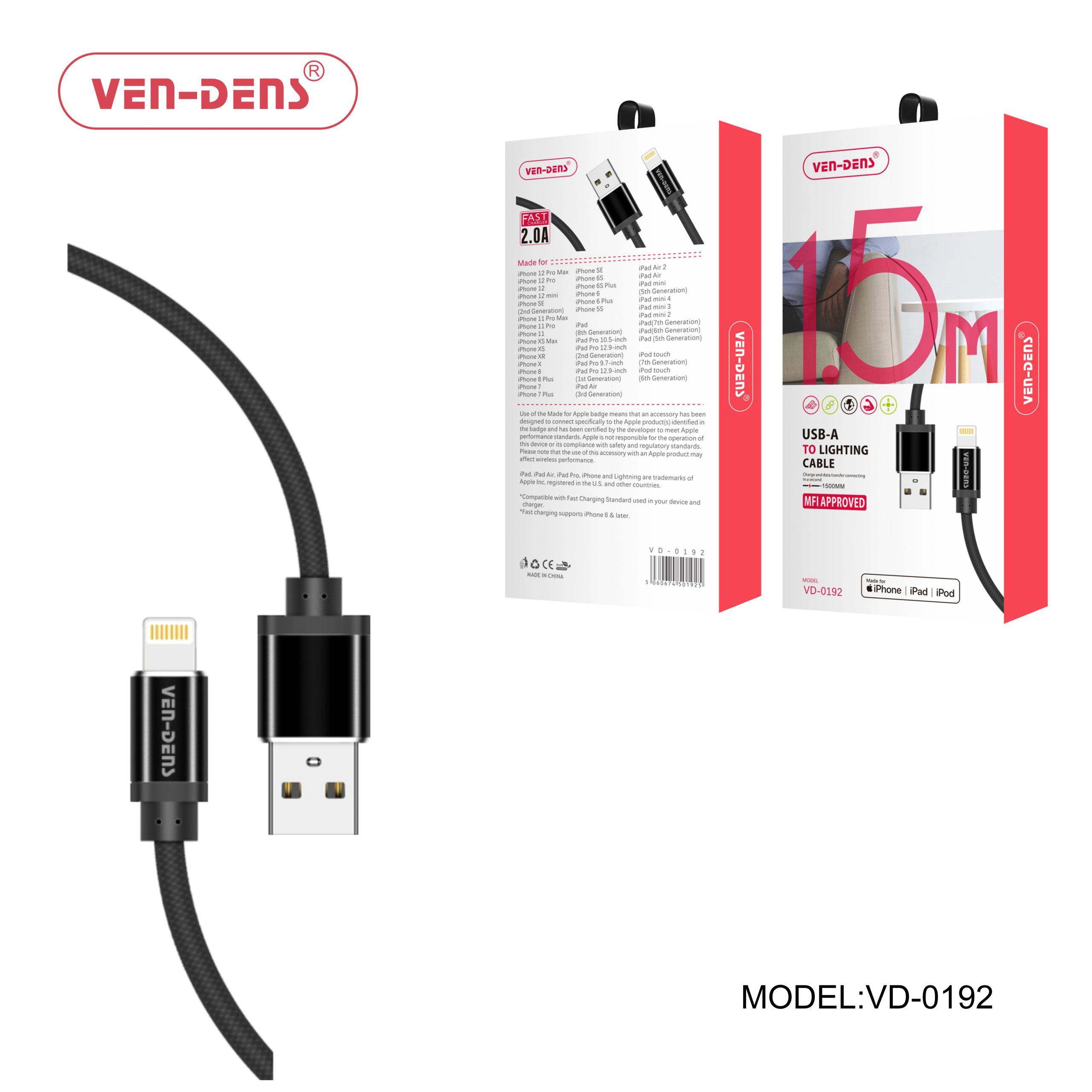 USB A To Lightning Charging Cable {MFi Certified} (1.5 Meter)