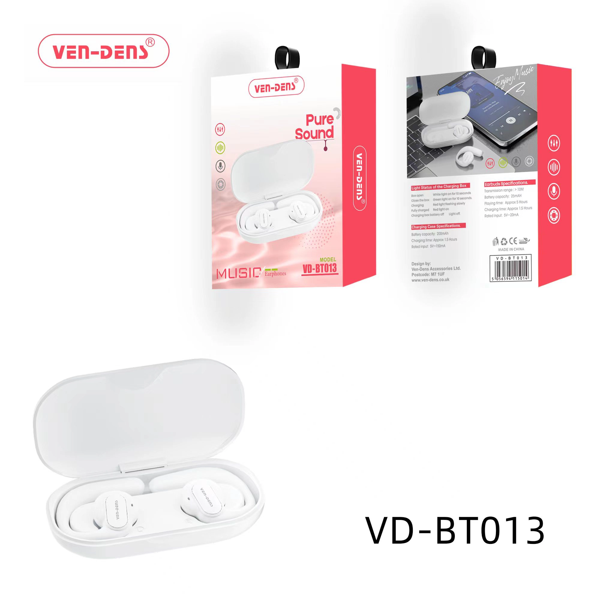 Tws Pure Sound Music Earphones Wireless 5.3 Bluetooth Earbuds (BT013)
