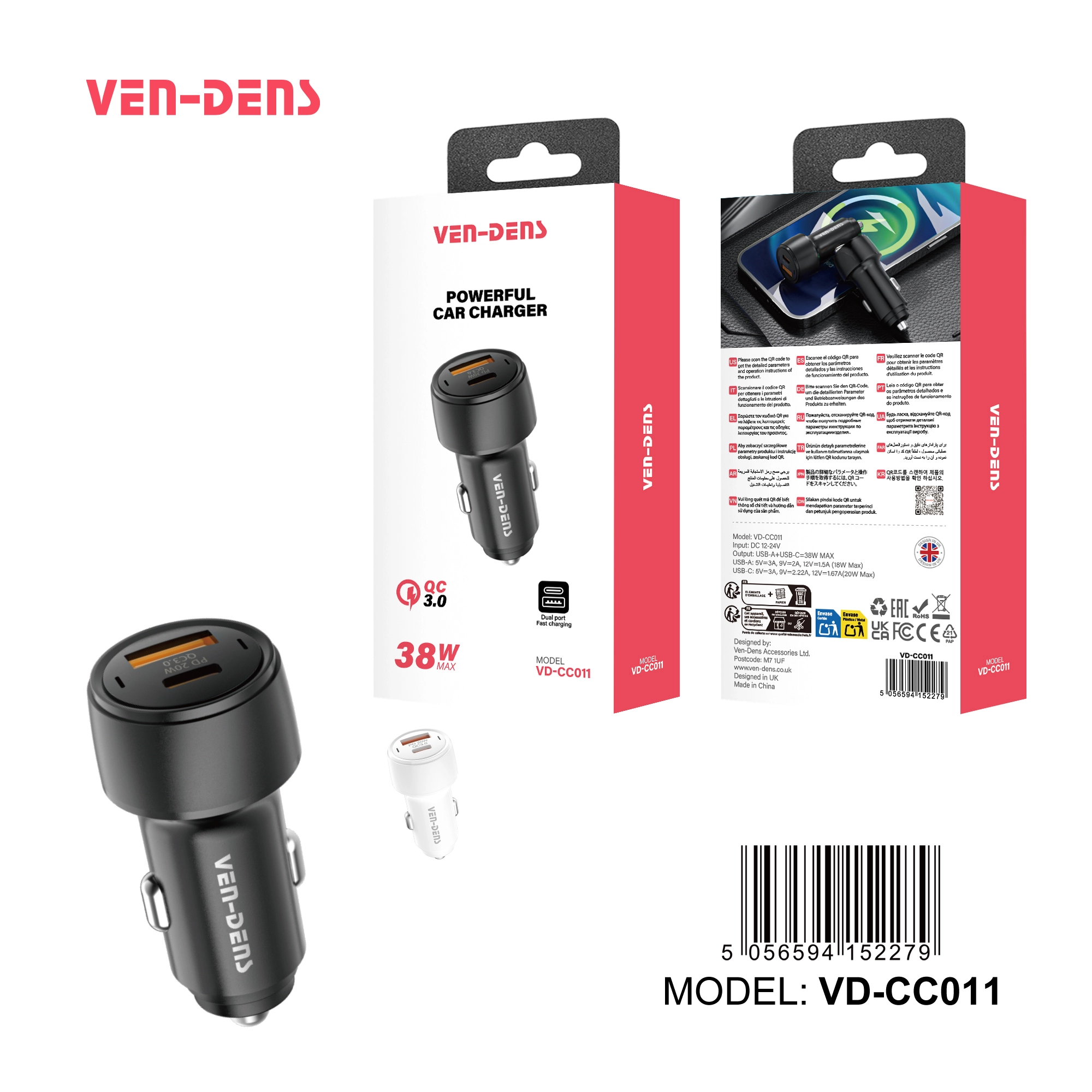 38w dual port car charger