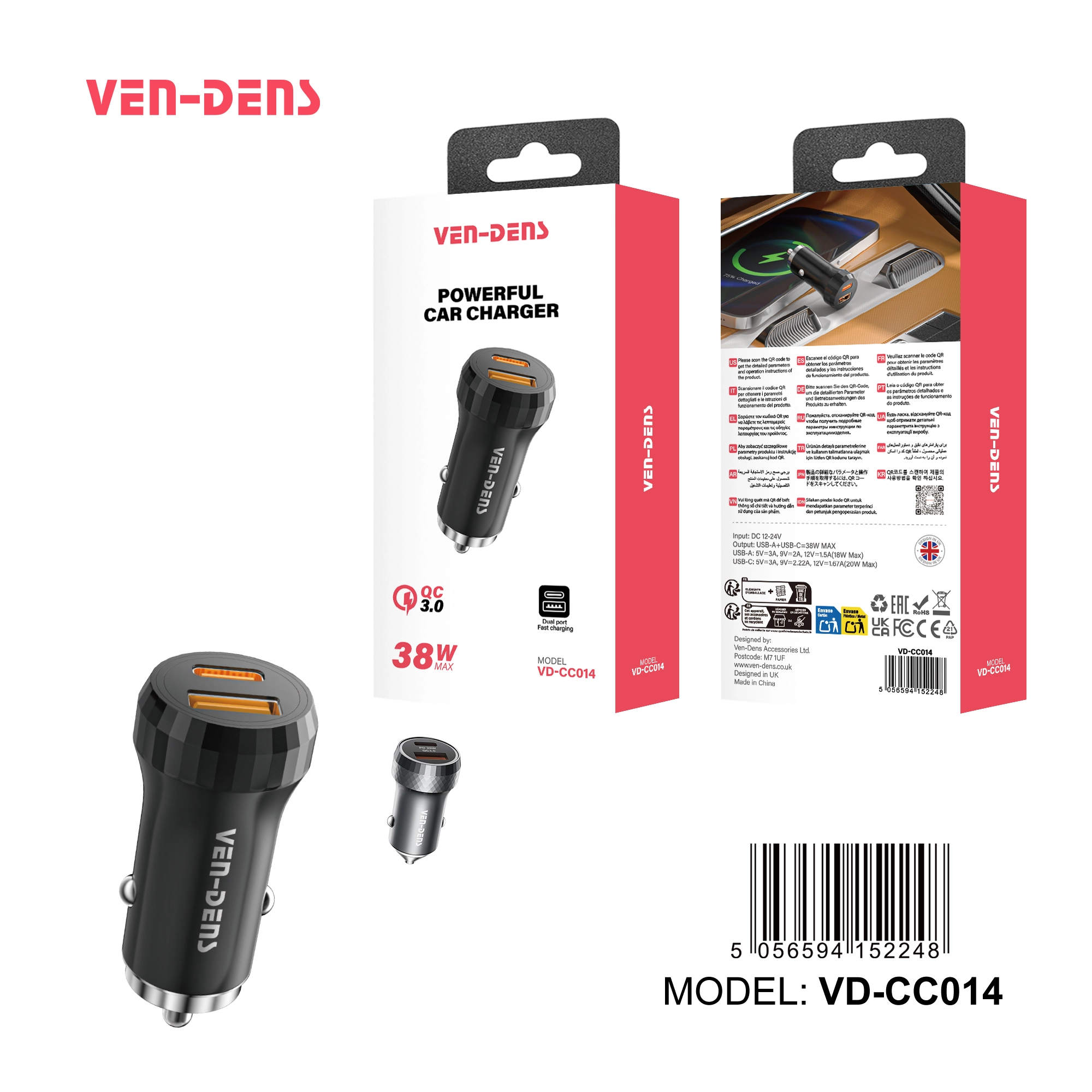 38w dual port powerful car charger
