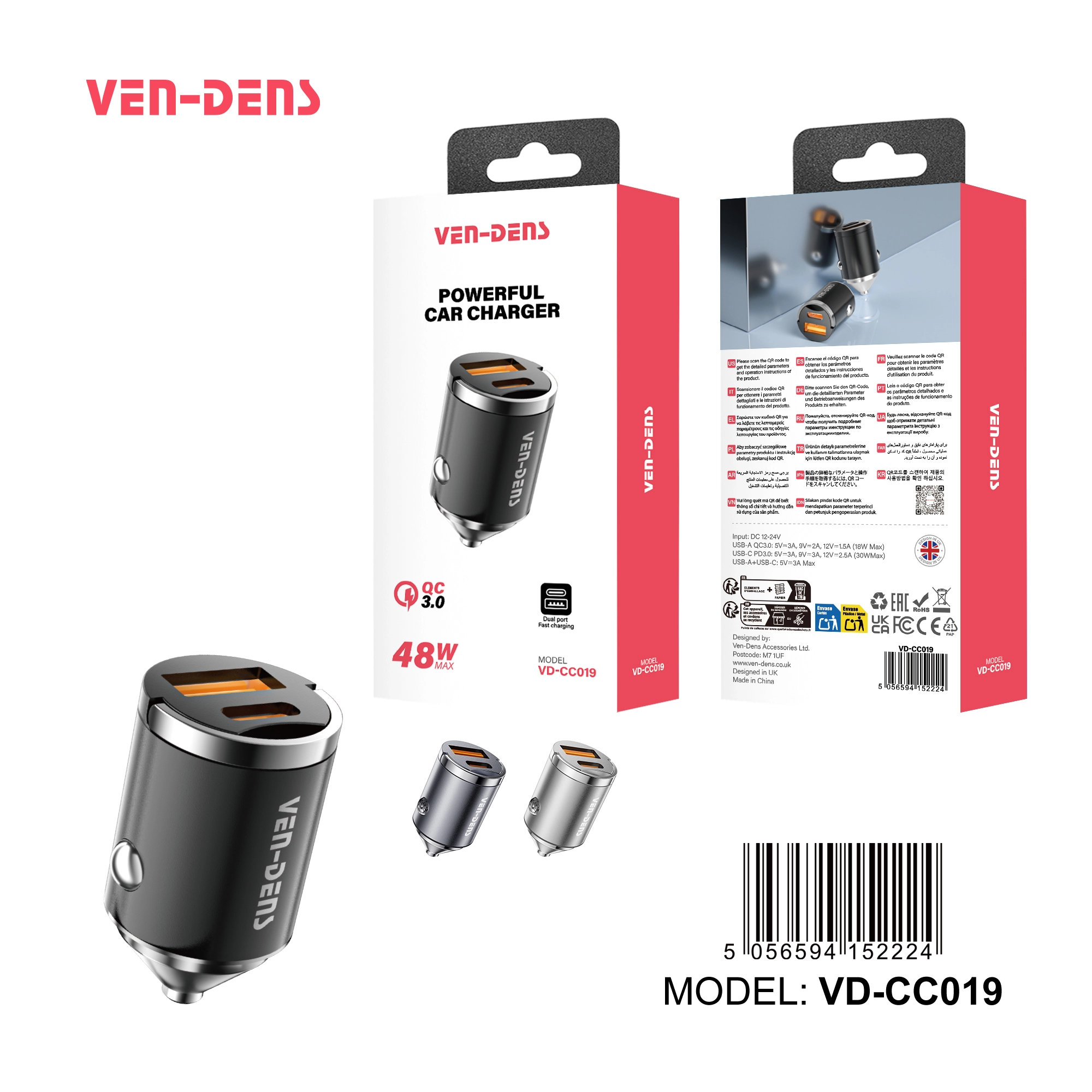 48w dual port QC+PD car charger
