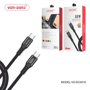 Type C to Type C Charging Cable 60W Nylon Cable Black (1.5 Meter)