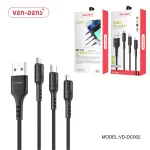3 In 1 USB to Type C Lightning and Micro Charging Cable Black (1.2 Metre)