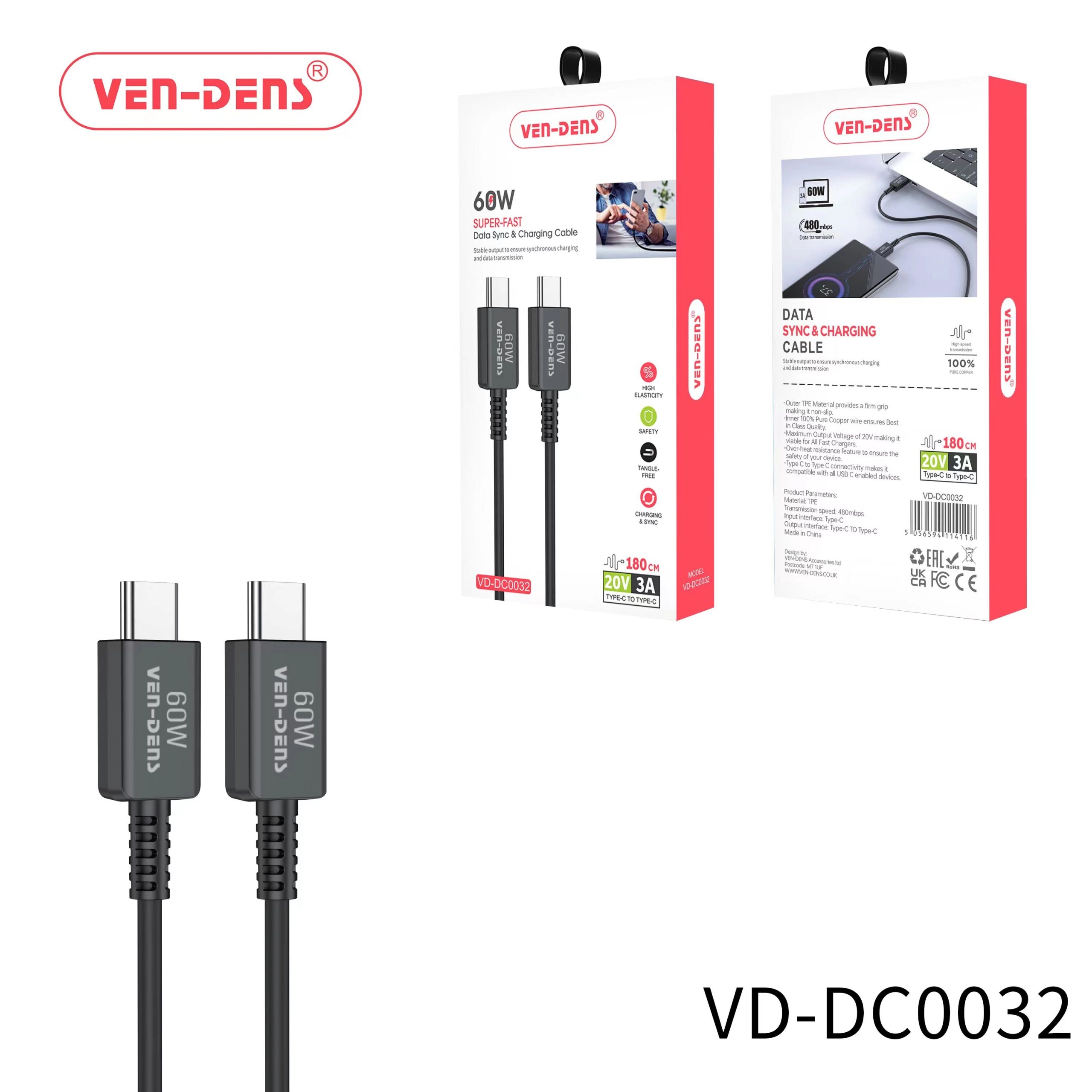 Type C To Type C Charging Cable 60W Black (1.8 Metre)