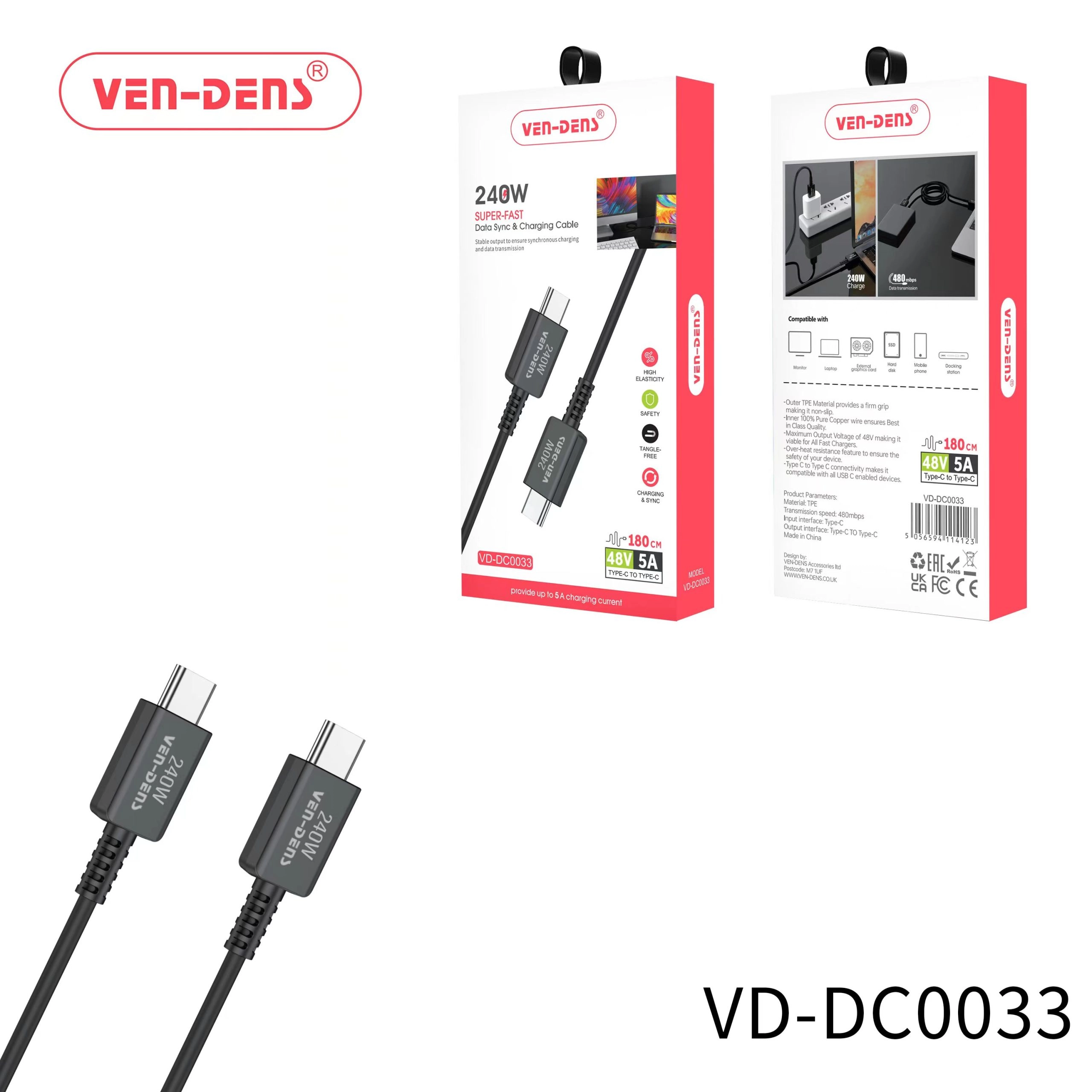 Type C To Type C Charging Cable 240W Black (1.8 Meter)