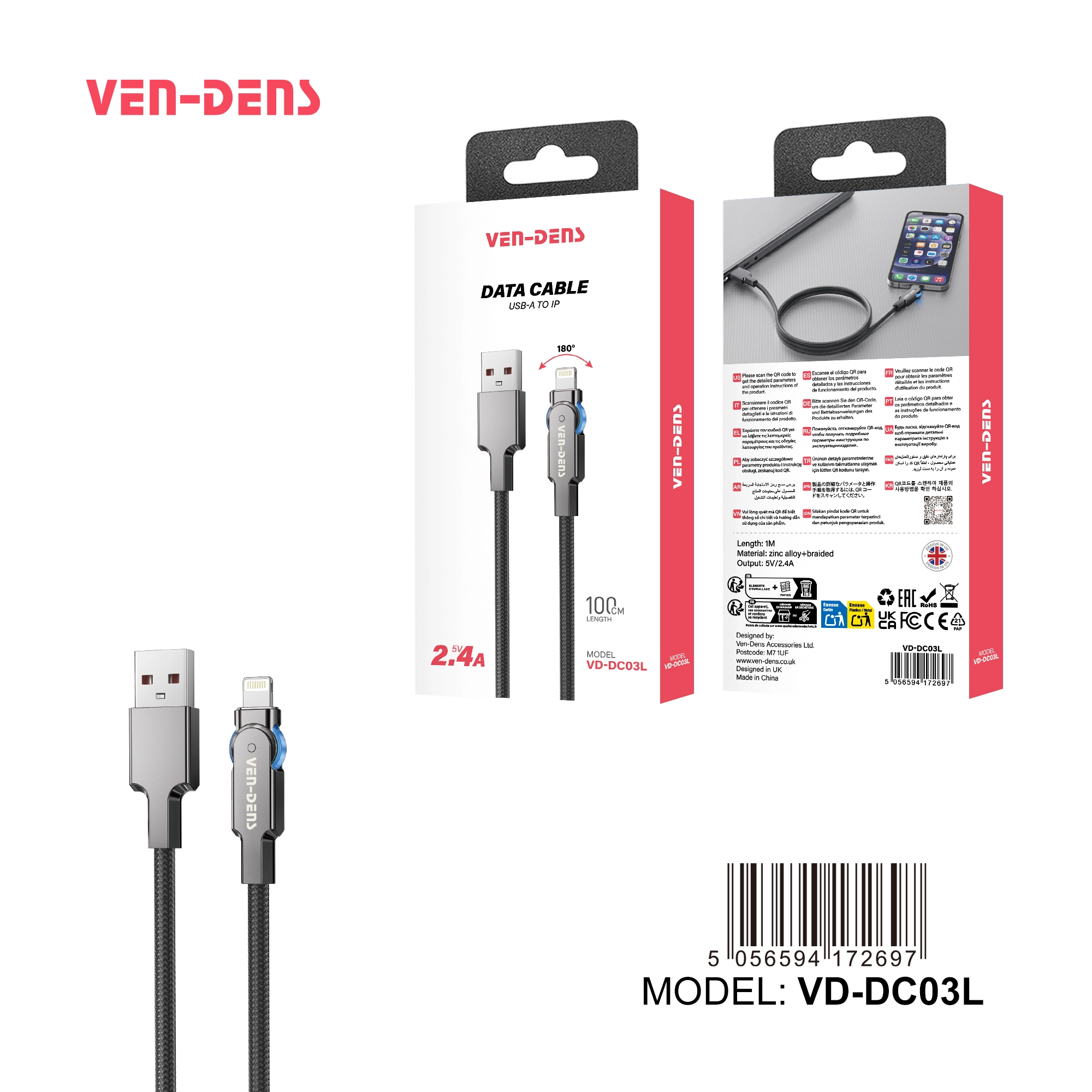 5V 2.4A Cable USB A To iPhone Cable