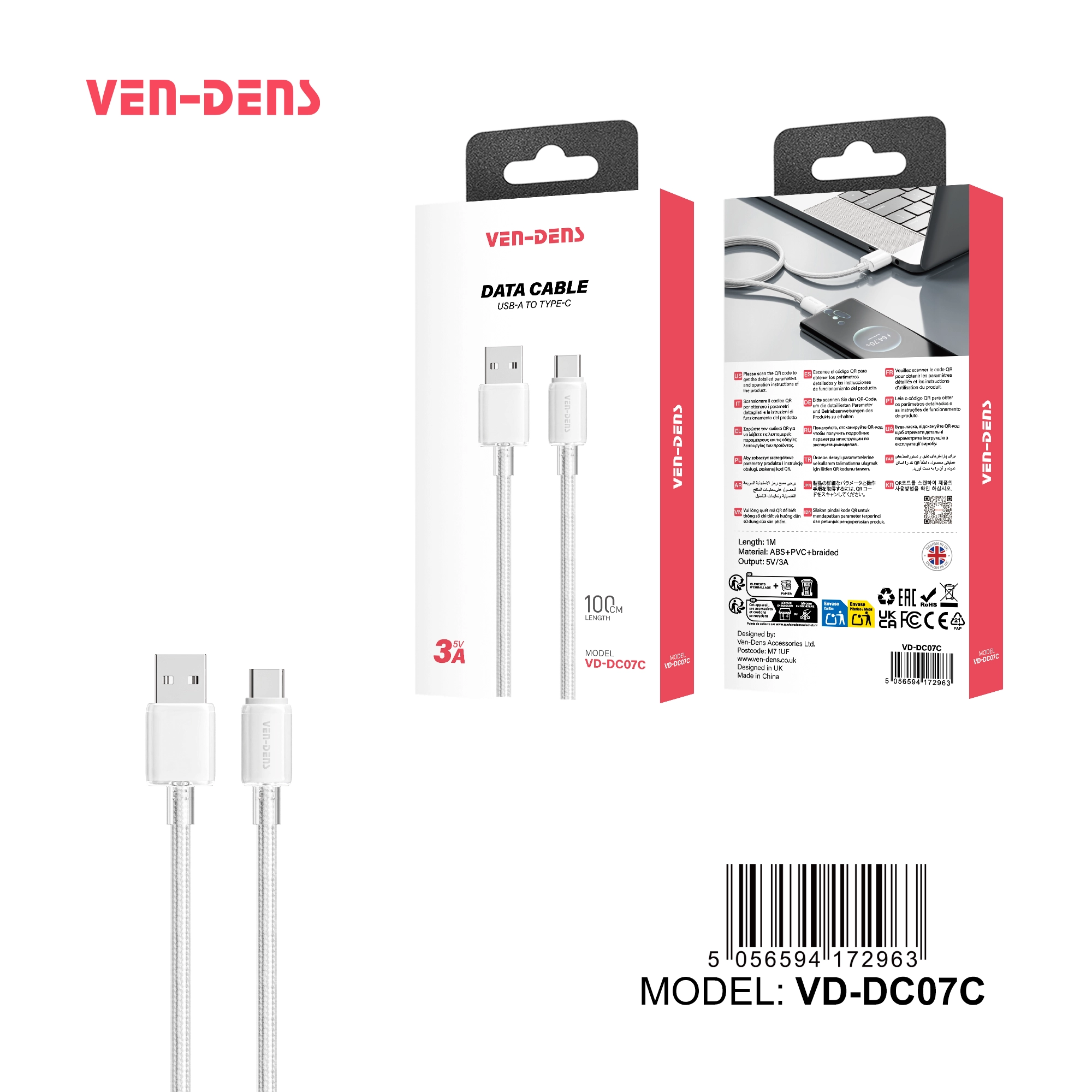 5V 3A PVC Cable USB A To TYPE C Cable