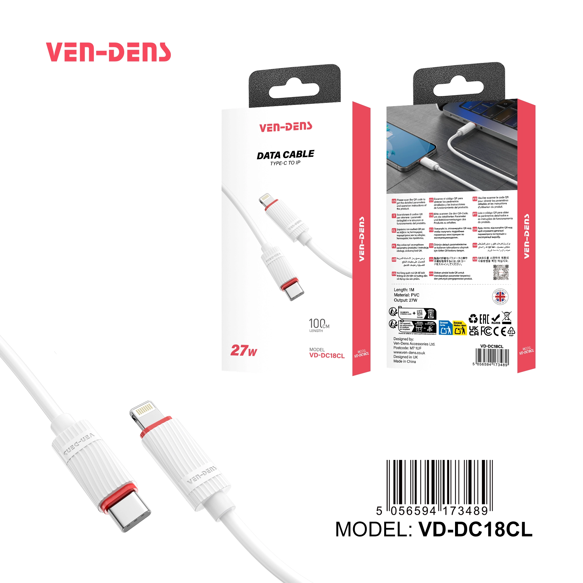 27W PVC USB C To Lightning Charging Cable