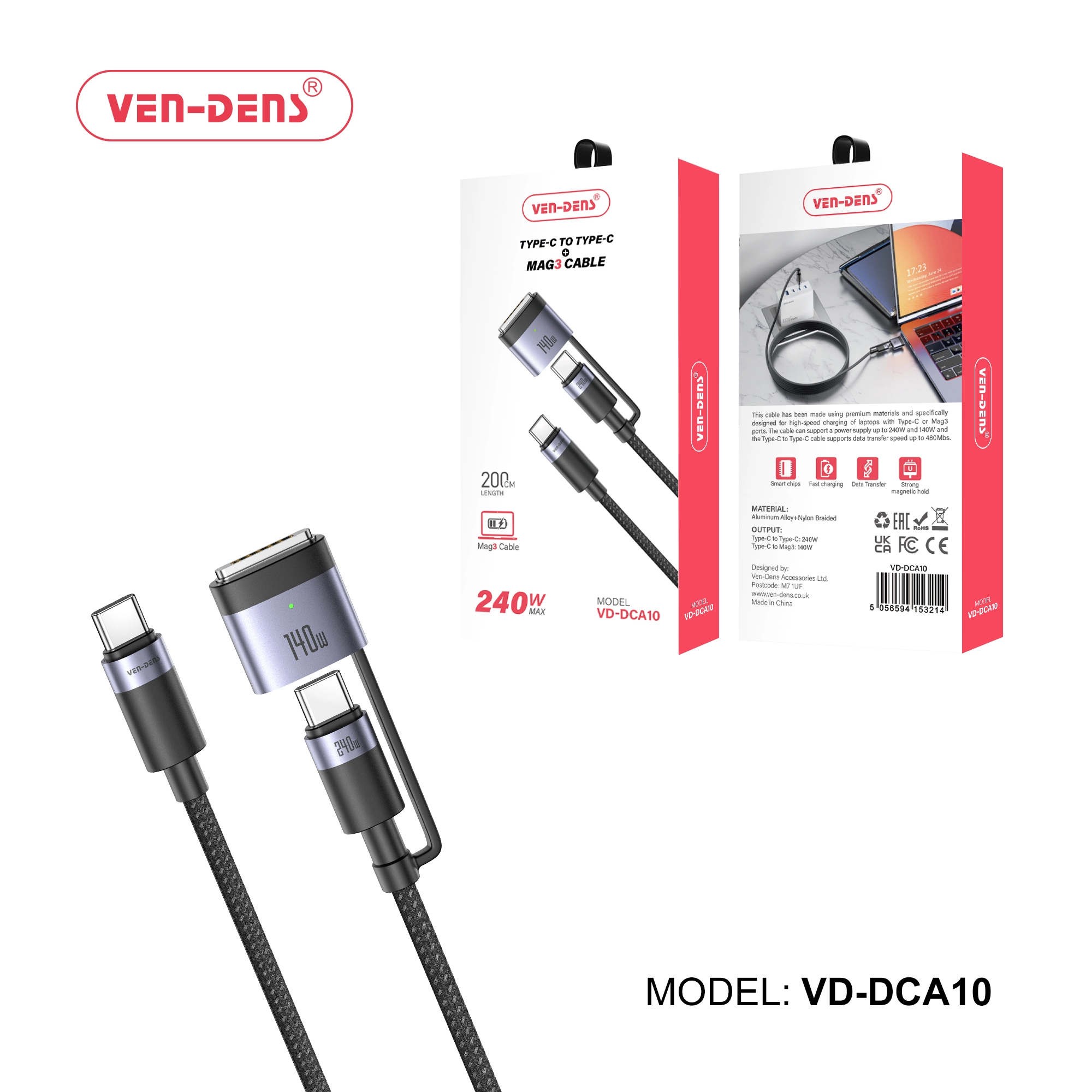 TYPE-C TO TYPE-C MAG3 HIGH SPEED 240W CHARGER CABLE