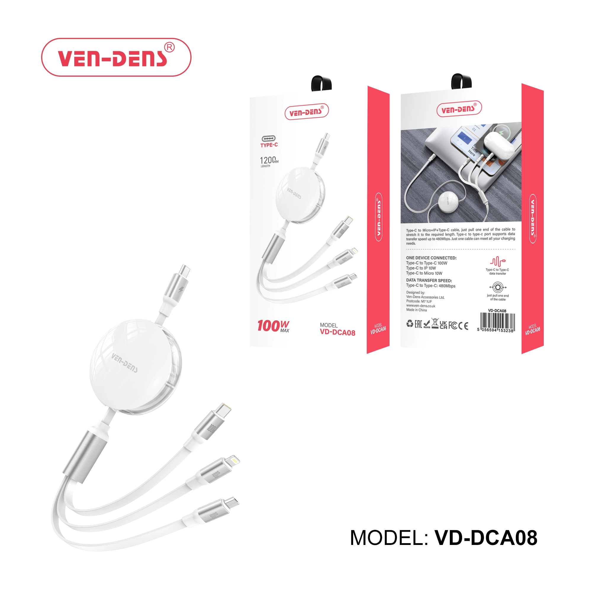 3 in 1 100w Max Multi support chargeing Cable