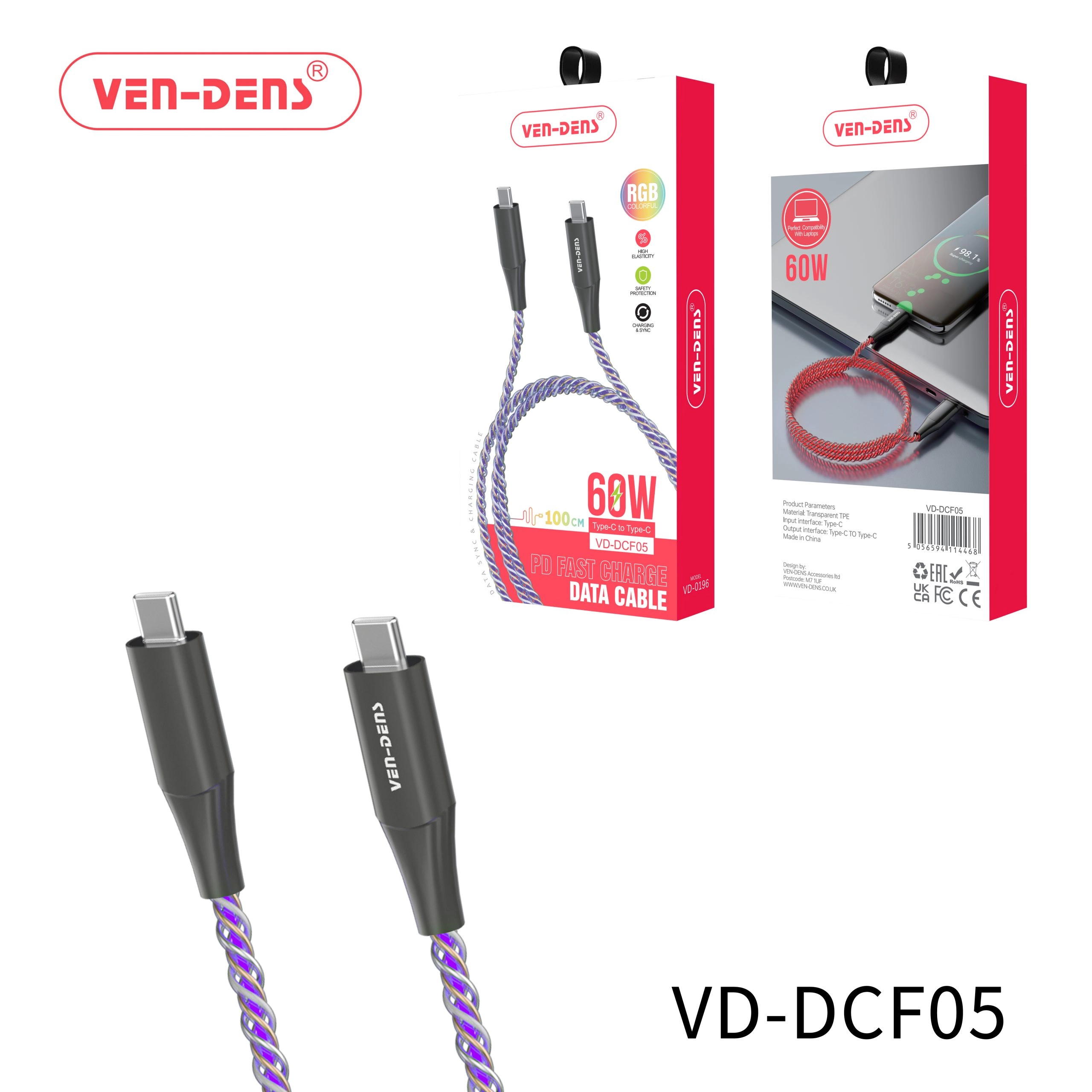 Illuminated Light Flowing Fast Charging Cable USB C To TYPE C Cable
