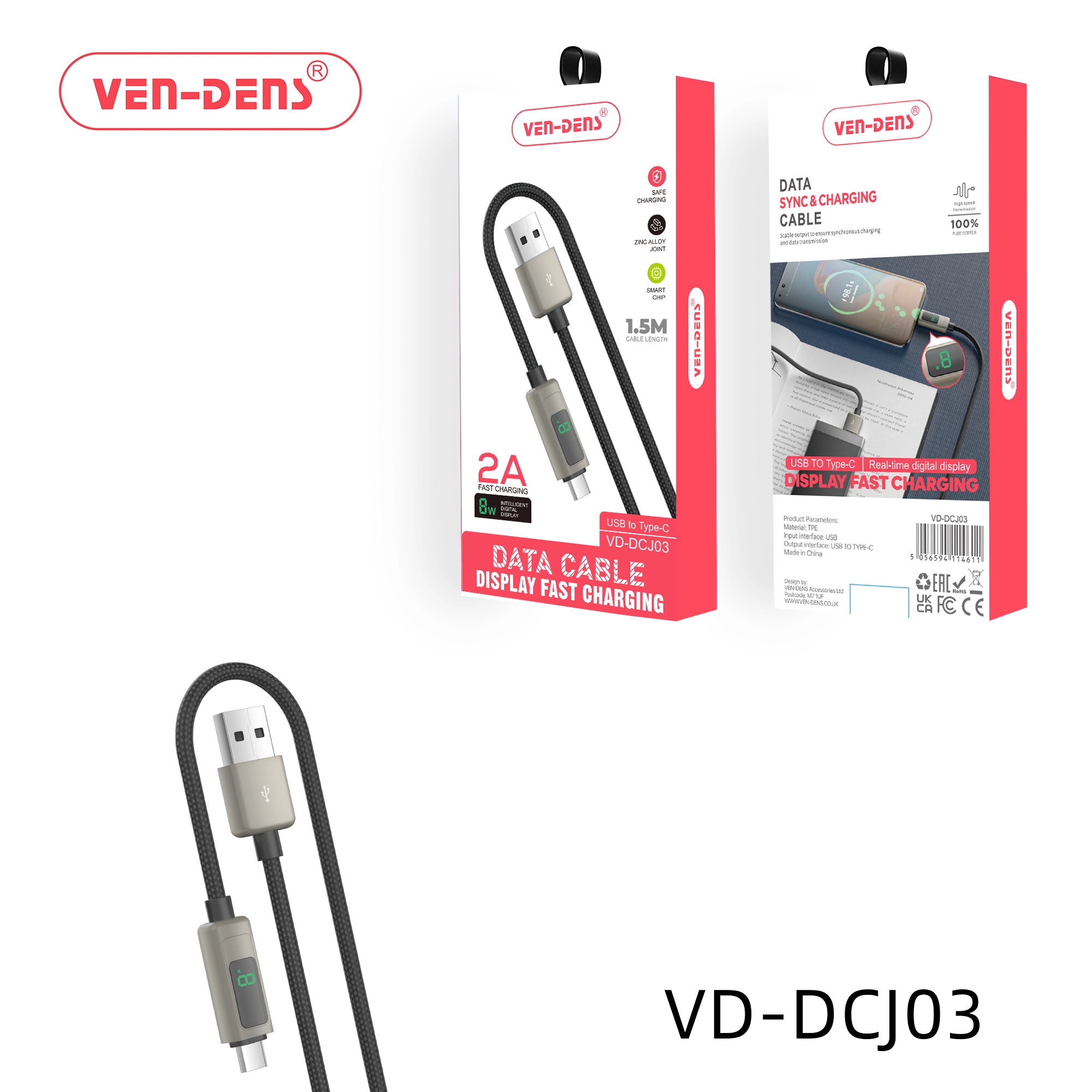Display Fast Charging Data Sync & Fast Charging Cable USB A To TYPE C Cable