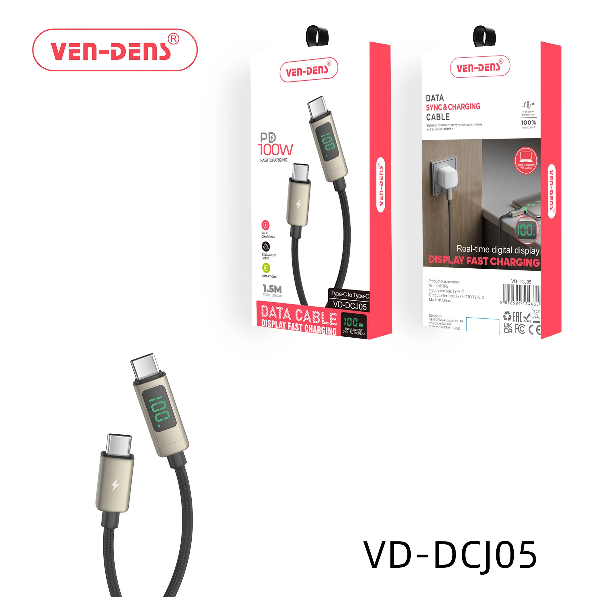 PD 100W Display Fast Charging Data Sync & Fast Charging Cable USB C To TYPE C Cable