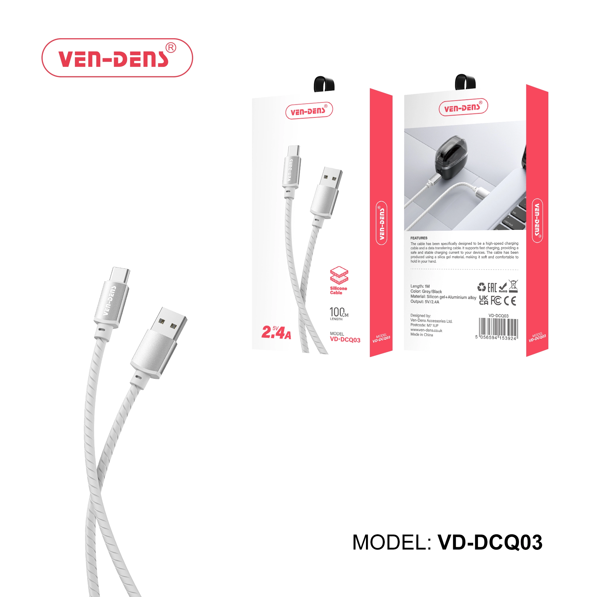 2.4A 5V Silicone Cable USB A To TYPE C Cable