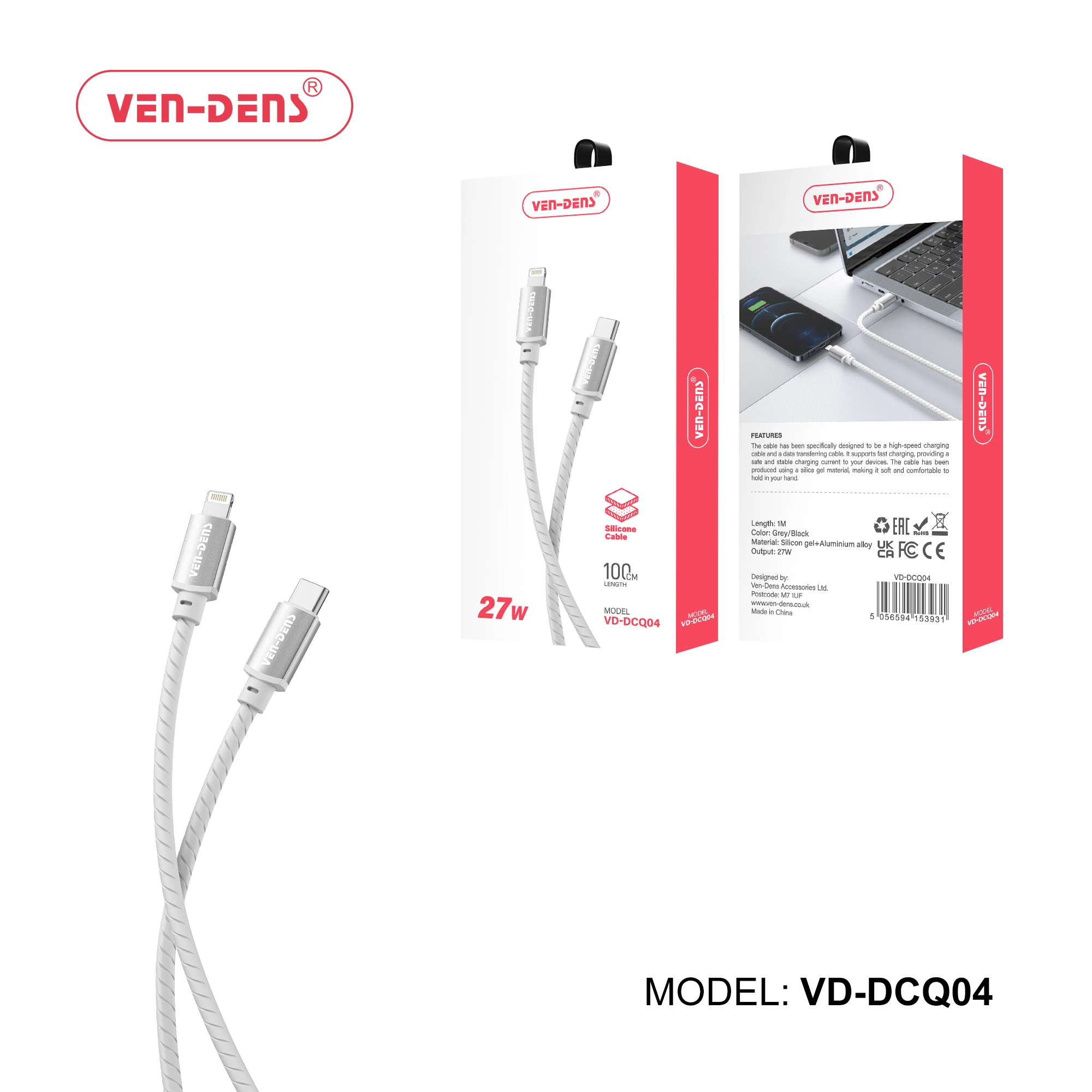 27W Silicone USB C To Lightning Charging Cable