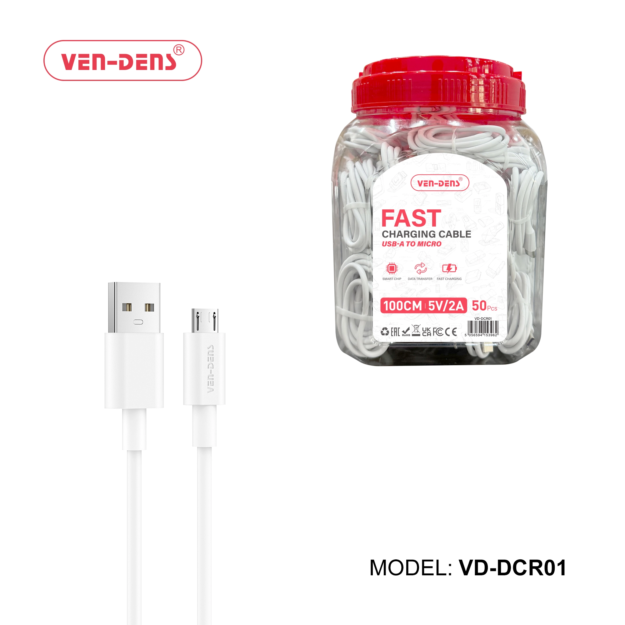 2A 5V PVC Cable USB A To Micro USB Cable (50Pcs In Box)