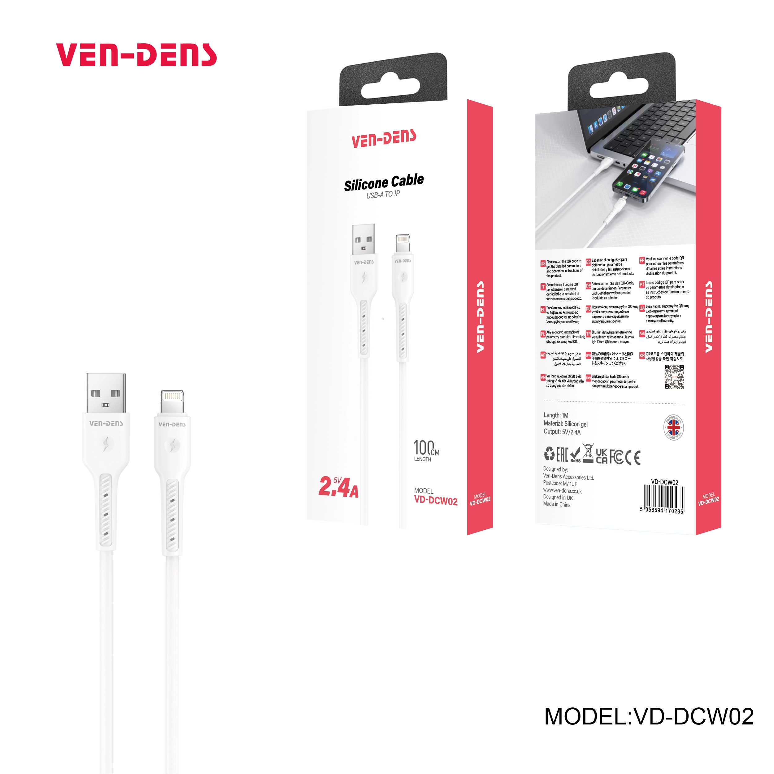 2.4A Silicone Cable USB A To iPhone Cable