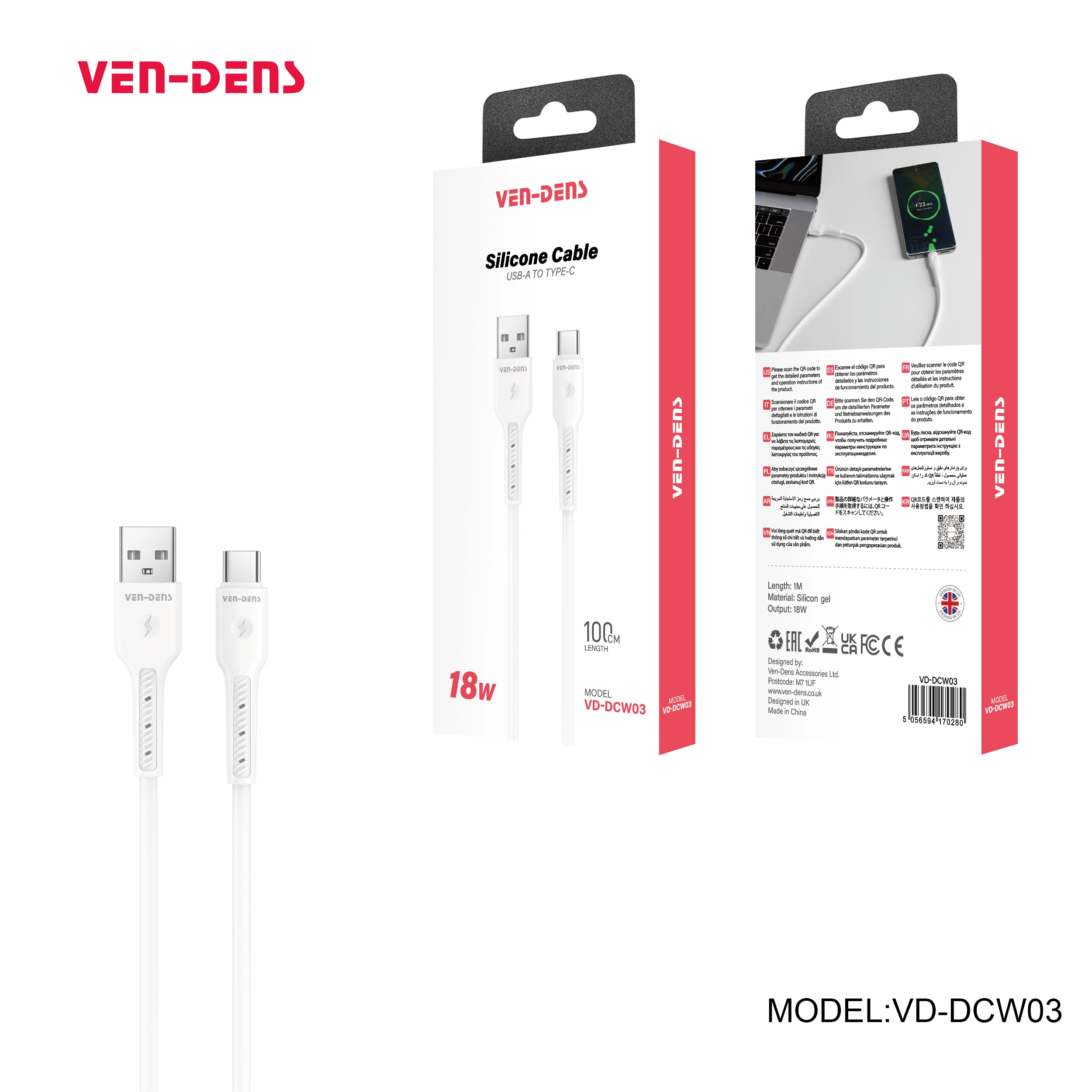 18W Silicone Cable USB A To TYPE C Cable