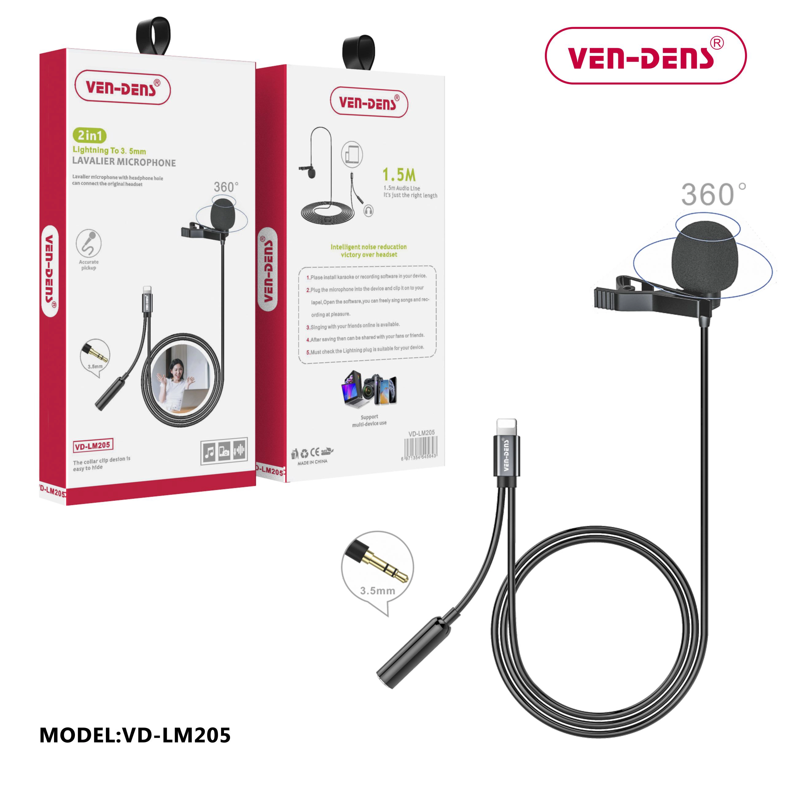 2 In 1 Lavalier Microphone to Lightning To 3.5mm Splitter
