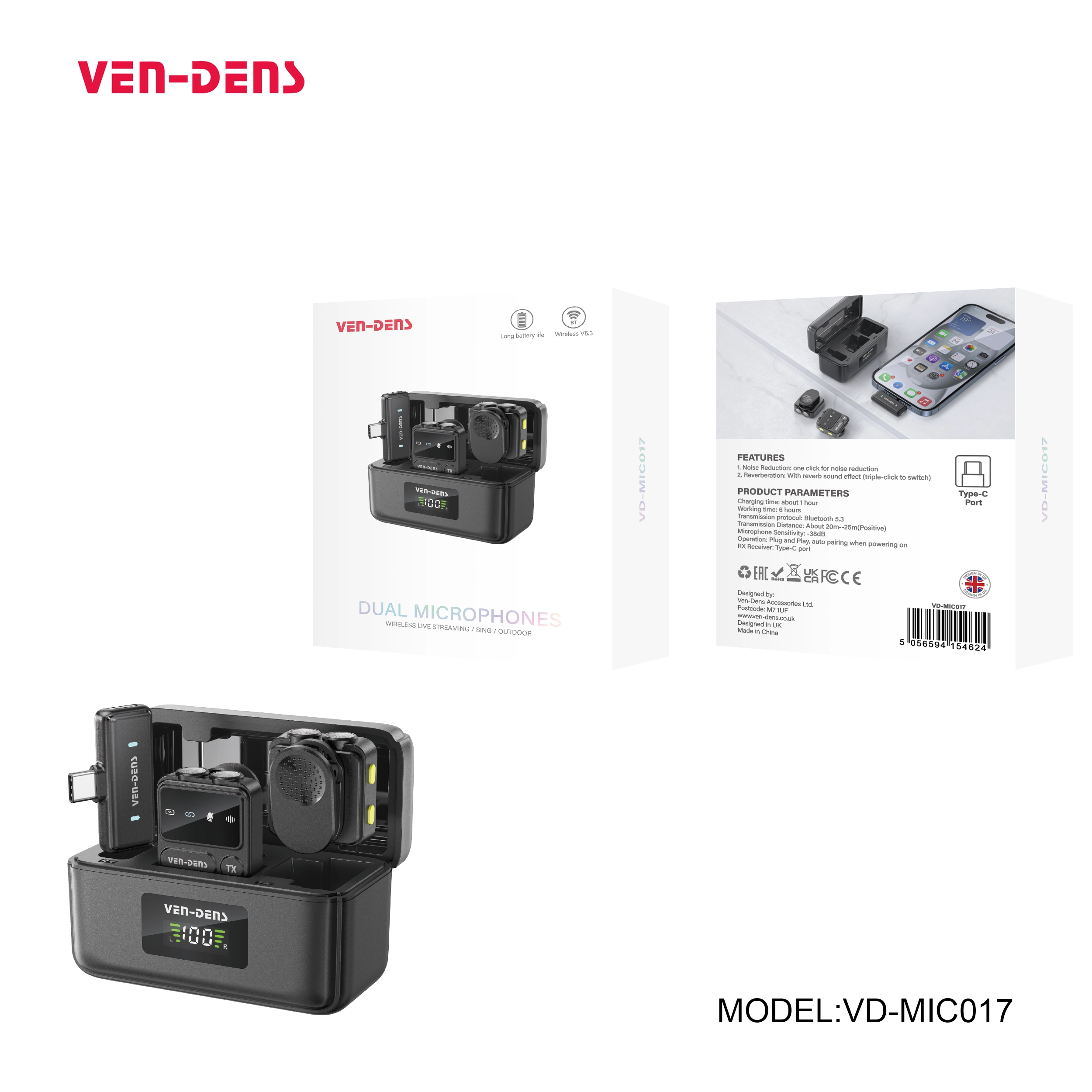 LIVESTREAMING / SING / OUTDOOR wireless DUAL Microphone (TYPE C PORT)