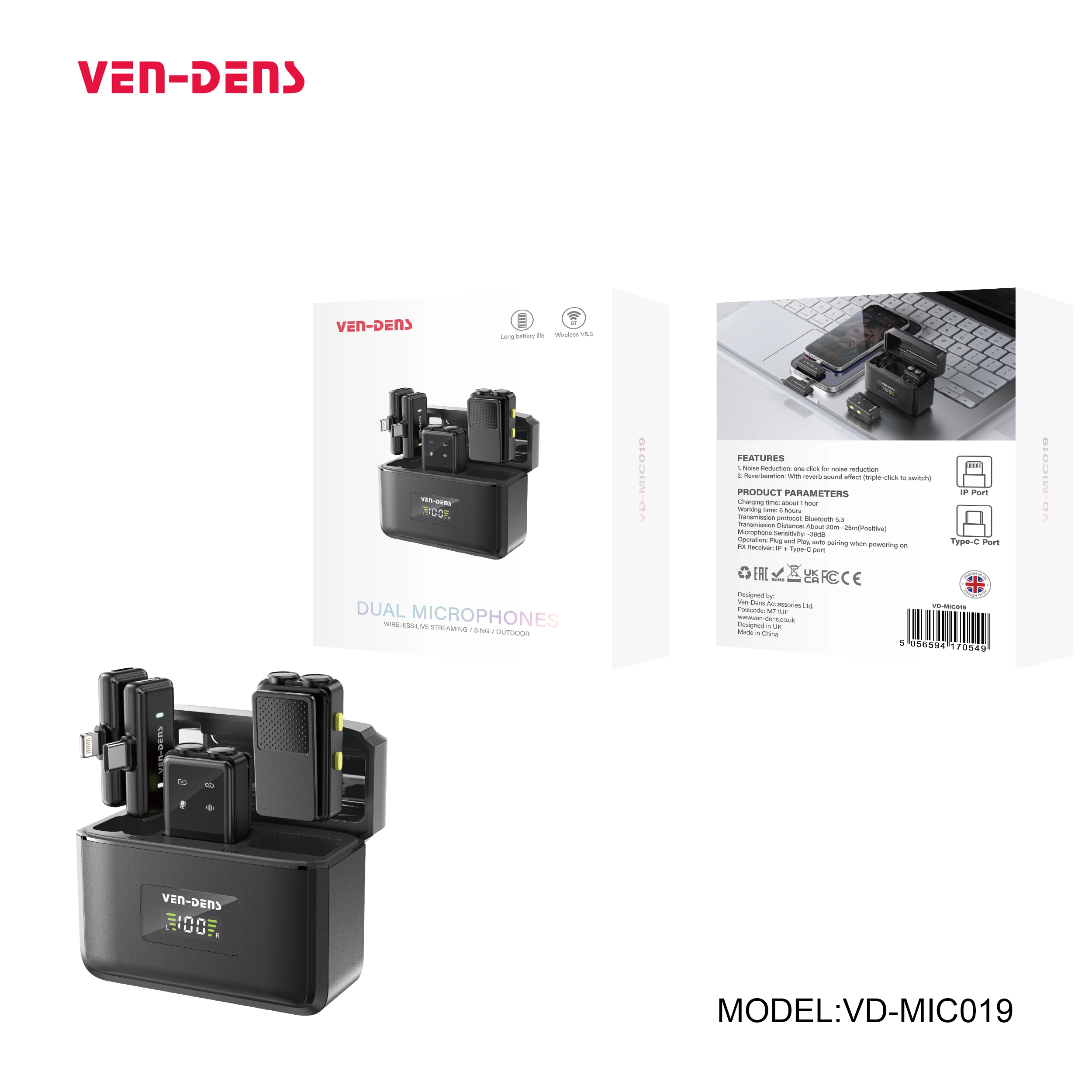LIVESTREAMING / SING / OUTDOOR wireless DUAL Microphone (TYPE C PORT & IPHONE PORT)