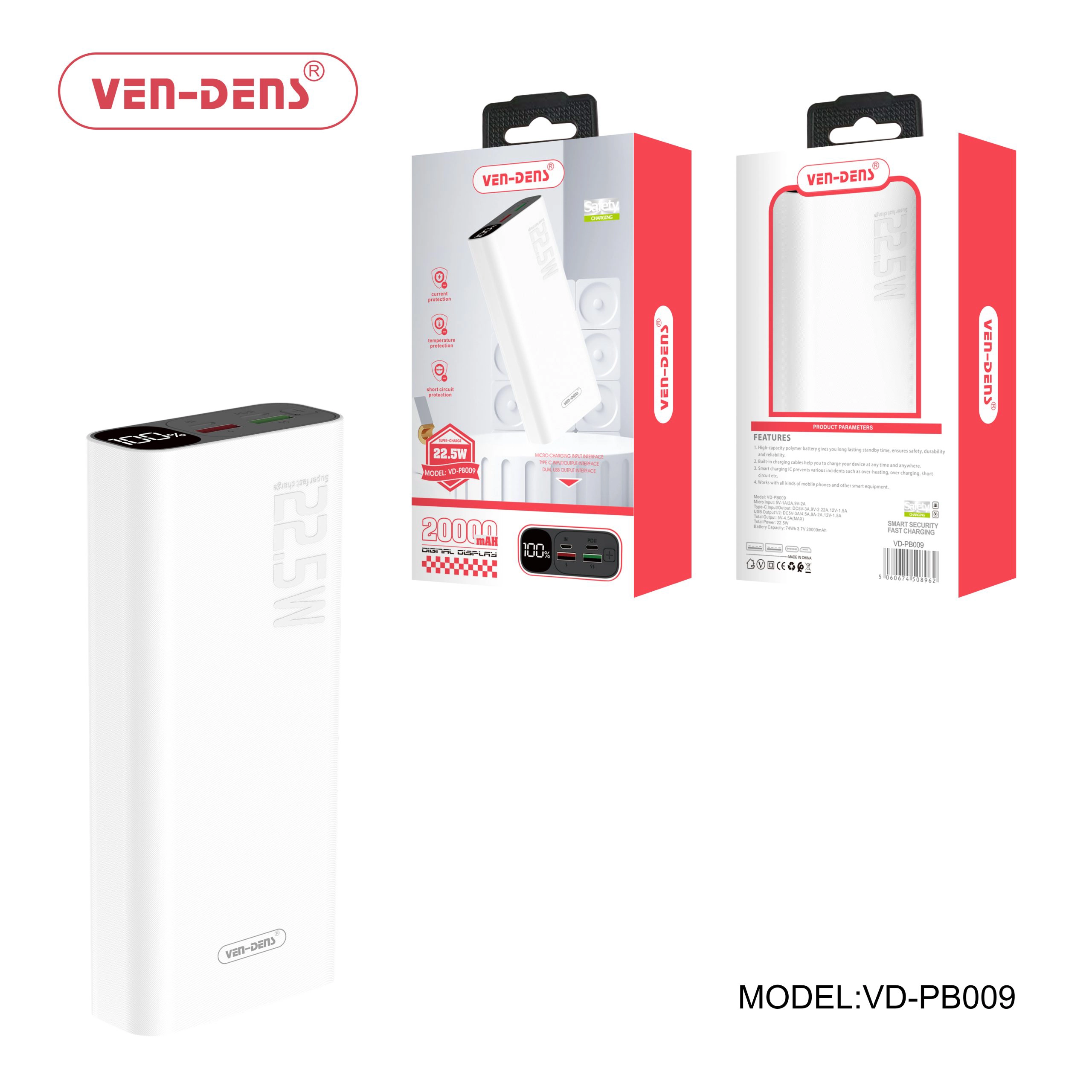 Power Bank 20000mAh Portable Charger 22.5W Dual Port USB & USB C Power Bank