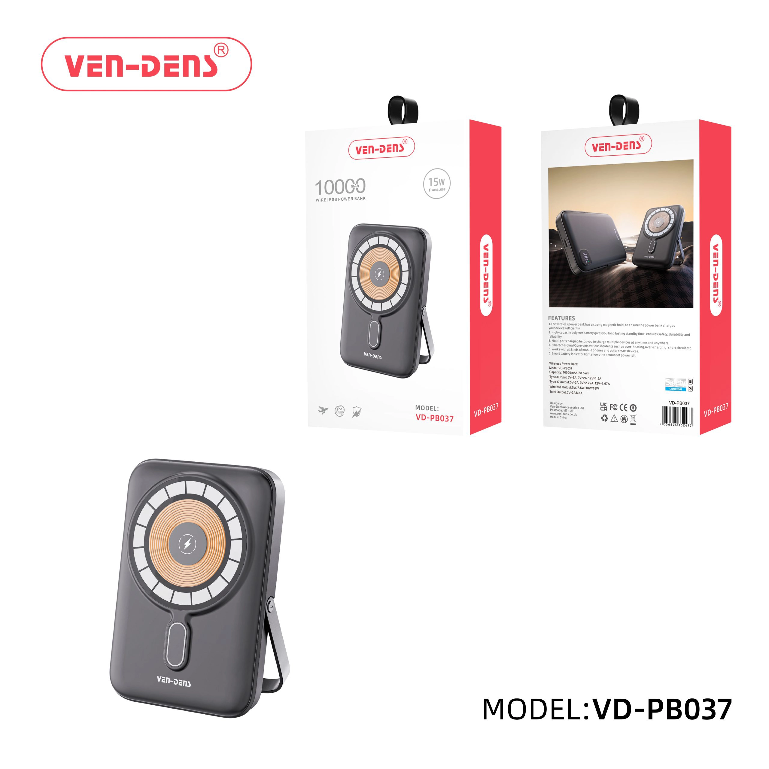 Power Bank 10000mAh 15w wireless powerbank with stand