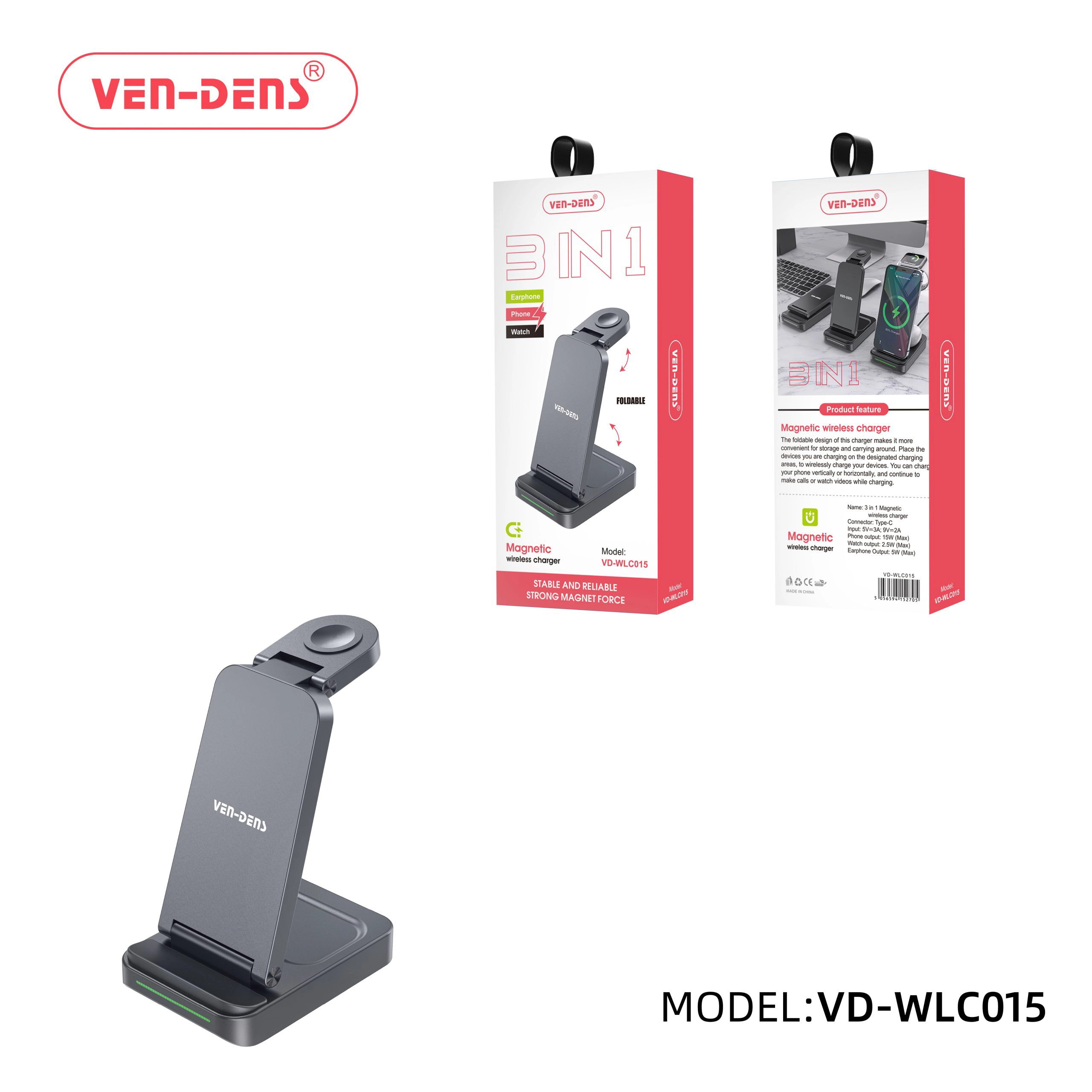 15W 3in1 Magnetic Wireless Charger